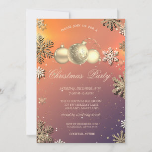 Invitation Boules de Noël, Flocons de Neige Dorés Fête de l'E