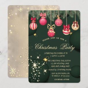 Invitation Boules de Noël Flocons de Neige Noël Vert