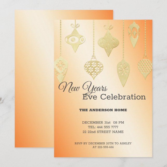 Invitation Boules de Noël Gold (Devant / Derrière)
