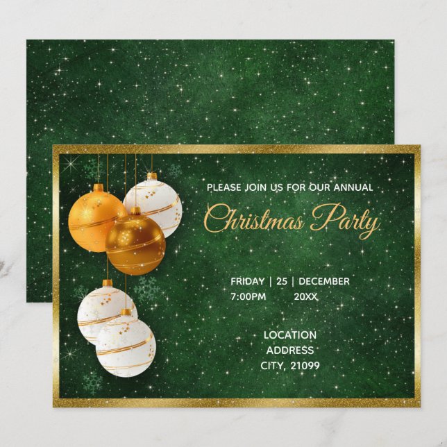 Invitation Boules De Noël Gold Et Whiite (Devant / Derrière)