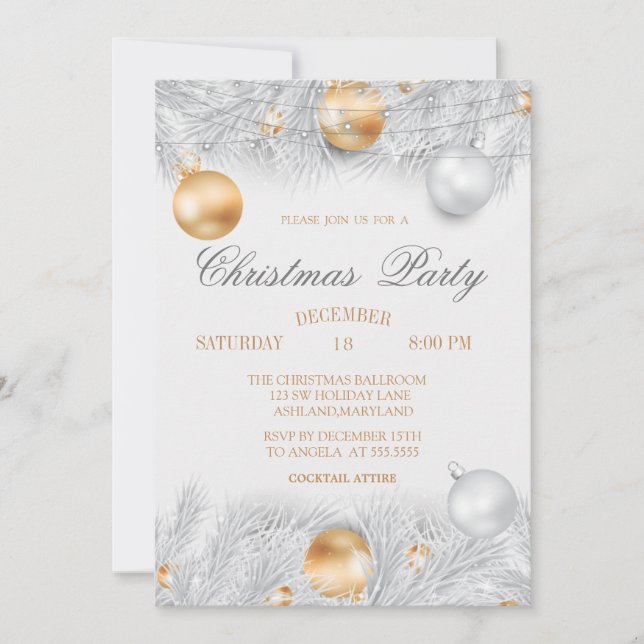 Invitation Boules de Noël, Lumières Argent Compagnie de Noël (Devant)