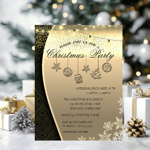 Invitation Boules de Noël, Lumières Damassé Or Fête de Noël