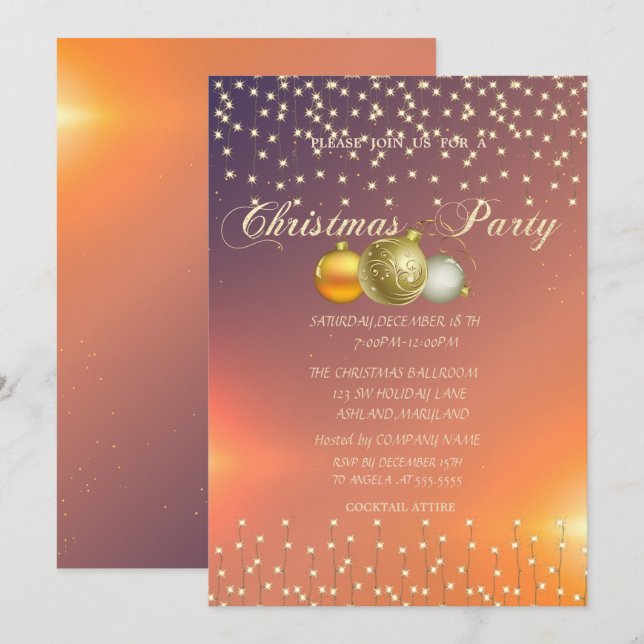 Invitation Boules de Noël, Lumières Entreprise Fête de Noël (Devant / Derrière)