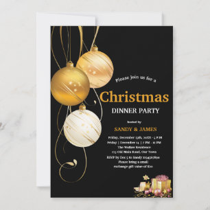 Invitation boules de noël noires et dorées pour la soirée de