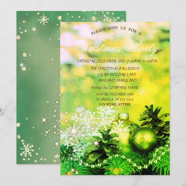 Invitation Boules de Noël Pine de Flèche-neige Cônes vert (Devant / Derrière)