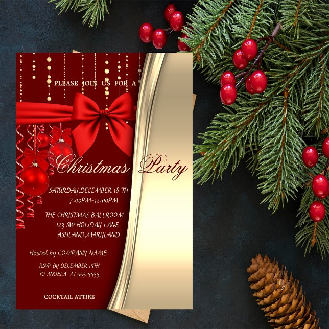 Invitation Boules de Noël, Rouge, Bouche corporative (Créateur téléchargé)