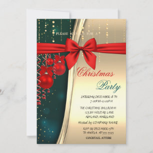 Invitation Boules de Noël, Rouge, Bow, Green Corporated Party