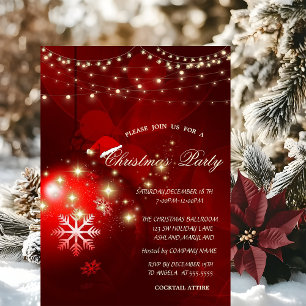 Invitation Boules de Noël Rouge Lumières Étincelles Fête d'en