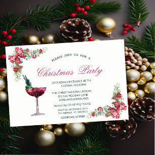 Invitation Boules de Noël, Ruban, Cocktail Rouge de Noël