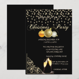 Invitation Boules de Noël, Verre de Vin Société Fête de Noël
