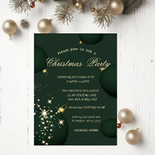 Invitation Boules de Noël Vertes Chic Flocons de Neige Noël