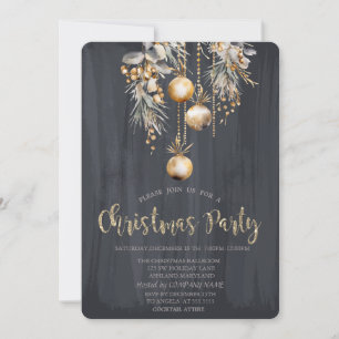 Invitation Boules de Noël vintage sur fond noir