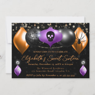 Invitation Boules de Noël Violet, Noir, Orange Halloween Swee