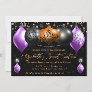 Invitation Boules de Noël Violet, Noir, Orange Halloween Swee
