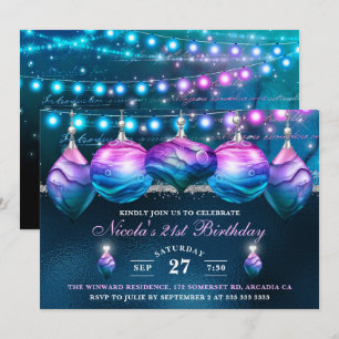 Invitation Boules de sirène bleues et violettes élégantes pou