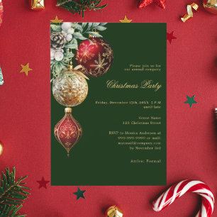 Invitation Boules d'or rouge vert affaires Noël fête