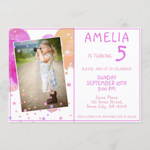 Invitation Boules roses mignonnes Girly Kid`s Photo Anniversa