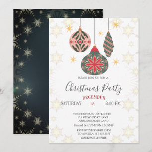 Invitation Boules Vintage Ornements Flocons de Neige Noël