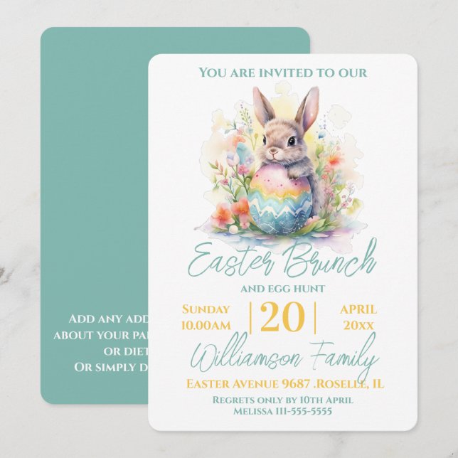 Invitation Boulet mignon Floral Brunch de Pâques (Devant / Derrière)