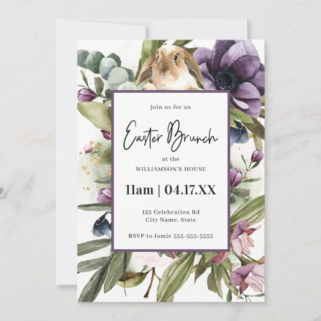 Invitation Boulon d'aquarelle florale Brunch de Pâques (Devant)