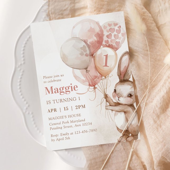 Invitation Boulon lapin mignon Pâques Printemps 1er anniversa (Créateur téléchargé)