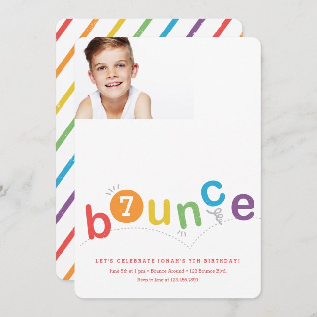 Invitation Bounce anniversaire de enfant moderne (Devant / Derrière)