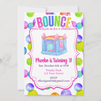 Invitation Bounce House Colorful Rainbow Birthday Party 