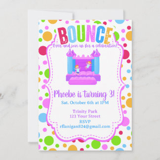 Invitation Bounce House Colorful Rainbow Birthday Party 