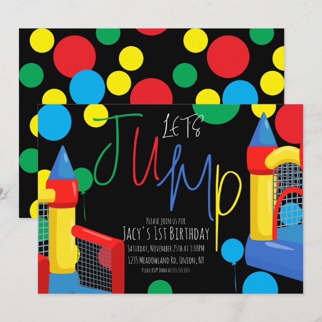 Invitation Bounce Jump Anniversaire de enfant Party Dots Ball (Devant / Derrière)