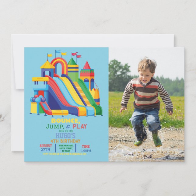 Invitation Bouncy Castle Birthday Party Jump Bounce Photo (Devant)