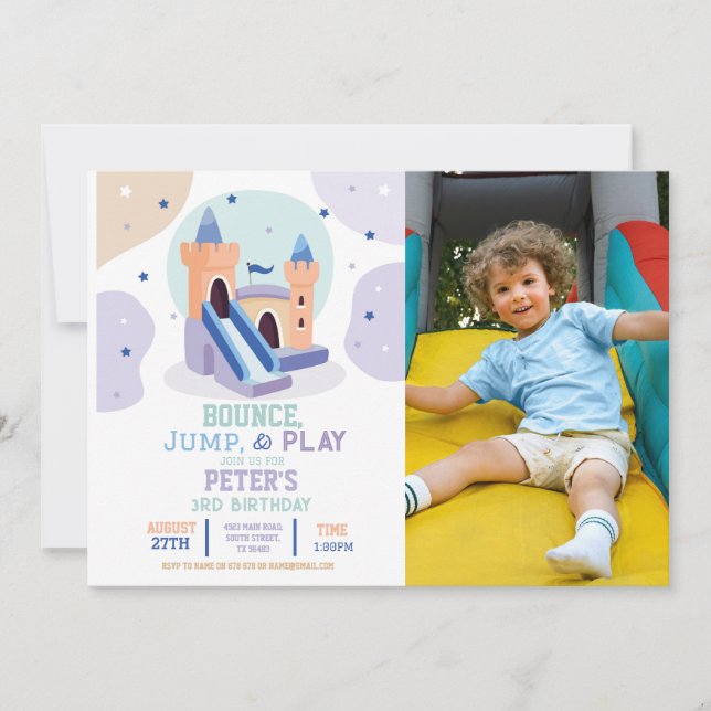Invitation Bouncy Castle Birthday Photo Jump Bounce House (Devant)