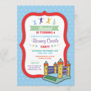 Invitation Bouncy Castle Party Anniversaire de enfant bleu In