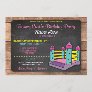 Invitation Bouncy Castle Party Jump Kids rose Anniversaire In