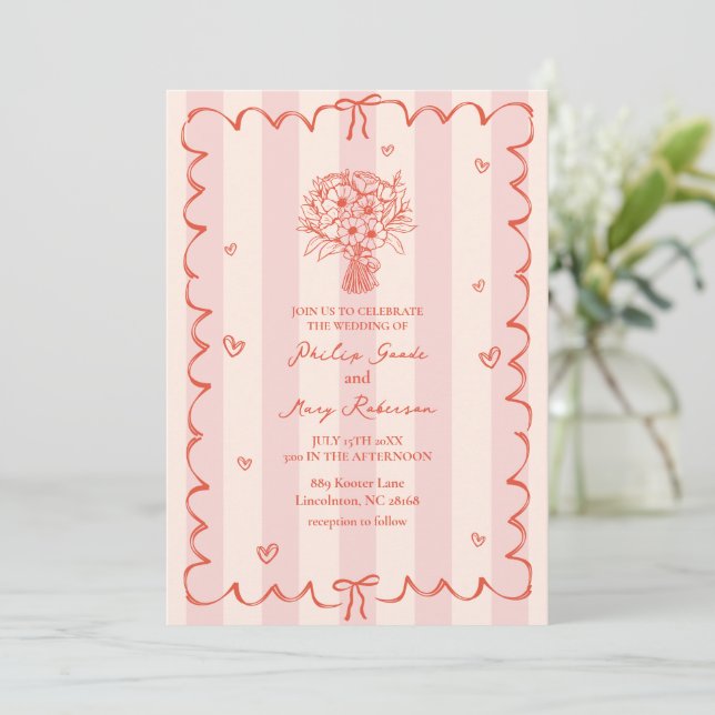 Invitation Bouquet à galets rose Tropical (Debout devant)