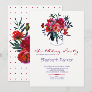 Invitation Bouquet aquarelle chic floral pour fête d'annivers