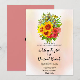 Invitation Bouquet aquarelle rose pâle tournesol Mariage En