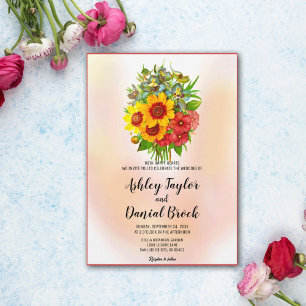 Invitation Bouquet aquarelle tournesol rose floral Mariage I