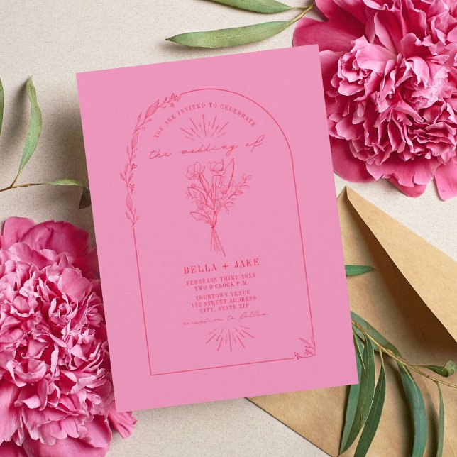 Invitation Bouquet Arch en ligne Mariage rouge rose (Créateur téléchargé)