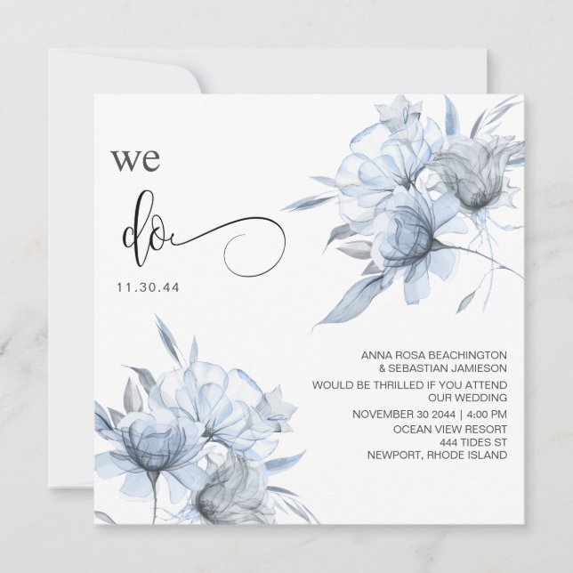 Invitation *~* Bouquet bleu bleu bleu à la végétation AR15 QR (Devant)