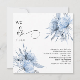 Invitation *~* Bouquet bleu Dusty AR15 Floral QR RSVP MARIAGE