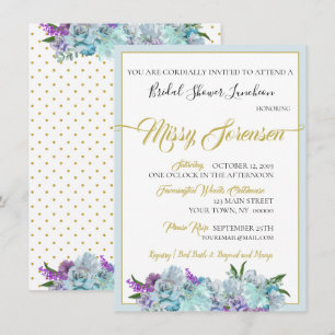 Invitation Bouquet bleu turquoise Mariage suite douche