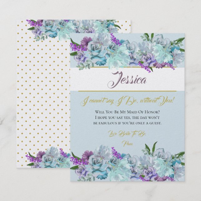 Invitation Bouquet Bleu turquoise Mariage Suite Soyez Ma Brid (Devant / Derrière)