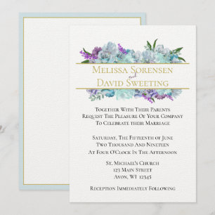 Invitation Bouquet bleu turquoise Tradition Mariage Suite Cér