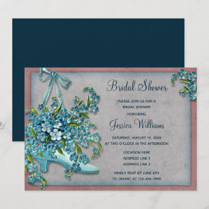 Invitation Bouquet Bleu Vintage & Chaussure de Mariée Shower