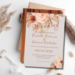 Invitation Bouquet bohémien tendance Pêche & Cuivre