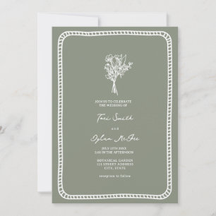 Invitation Bouquet Bordure Flush Sage Mariage vert