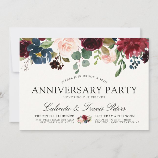 Invitation Bouquet Bourgogne | Anniversaire (Devant)