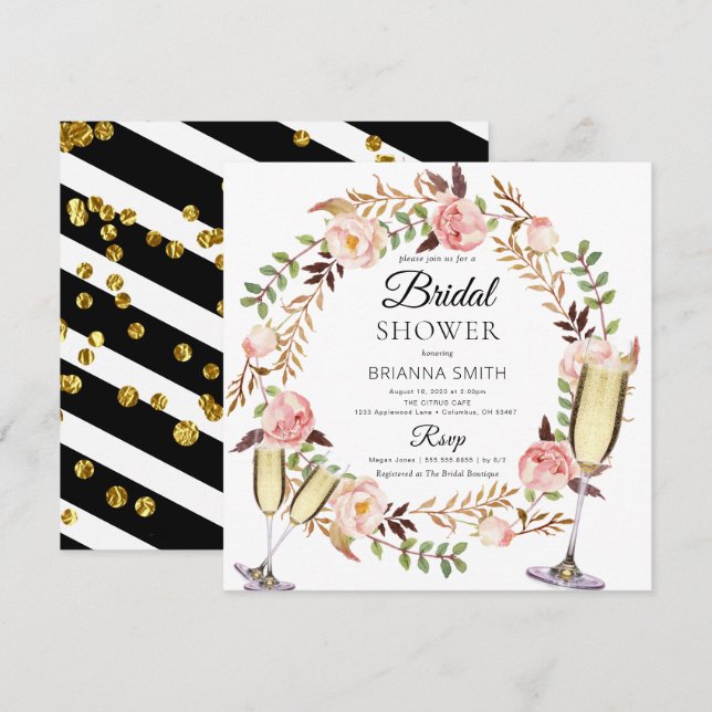Invitation Bouquet Couronne Fleurs Classy Bridal douche (Devant / Derrière)