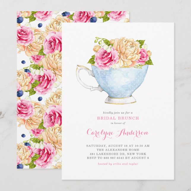 Invitation Bouquet d'aquarelle Fleurs Brunch nuptial (Devant / Derrière)