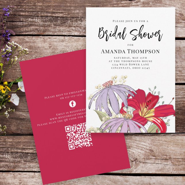 Invitation Bouquet d'aquarelle florale Fête des mariées QR Co (Créateur téléchargé)